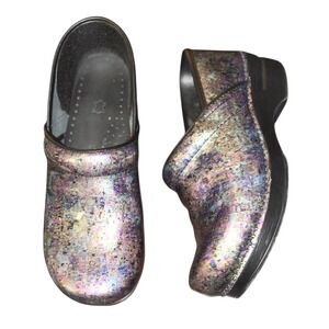 Dansko Metallic Ink Splatter Leather Clogs sz 40  Excellent 9.5-10 US